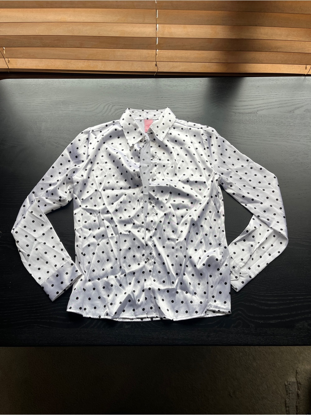 Copper Key White Button-Down Shirt with Black Polka Dots